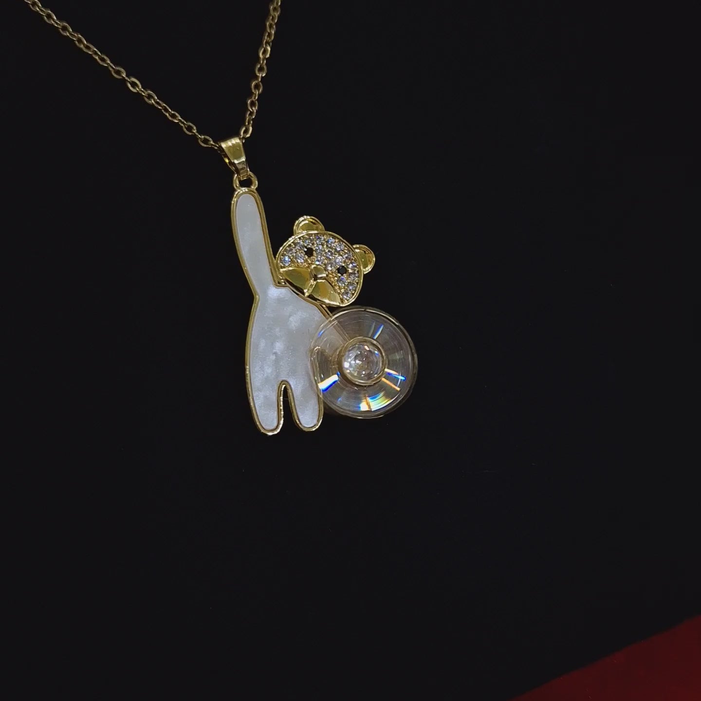 Mother-of-Pearl Teddy Bear & Sunburst Flower Pendant