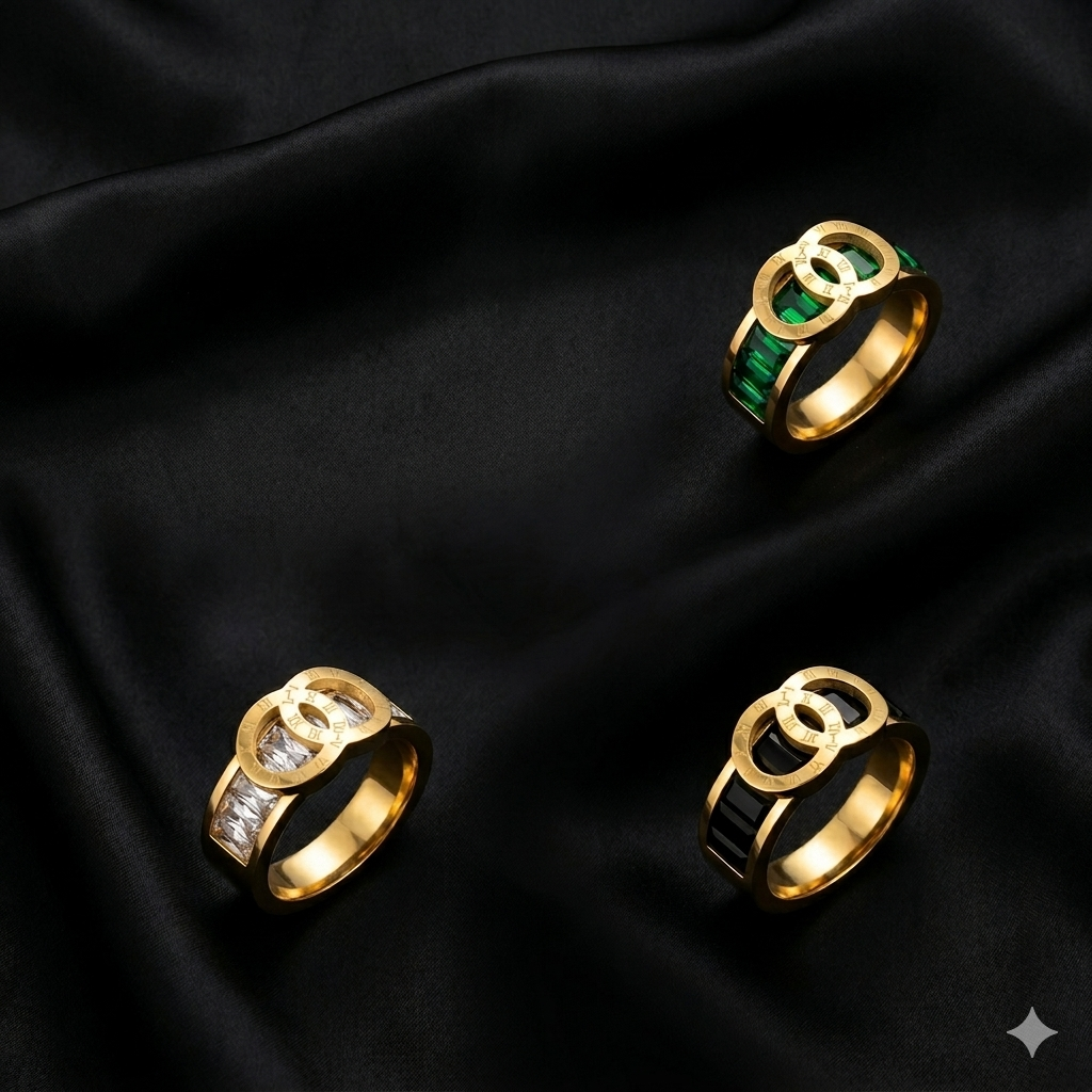 Interlocked Roman Numeral Baguette Ring