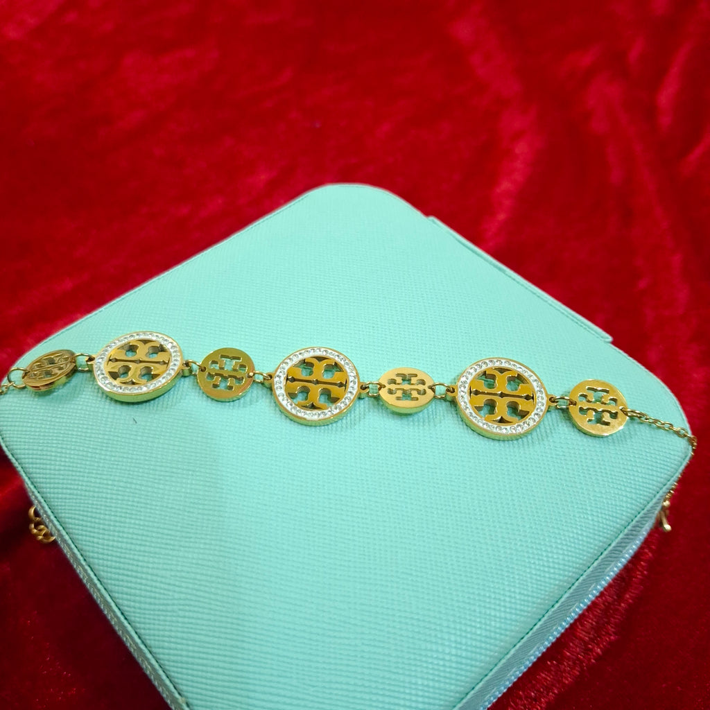 Luxe Pavé Medallion & Gold Charm Bracelet