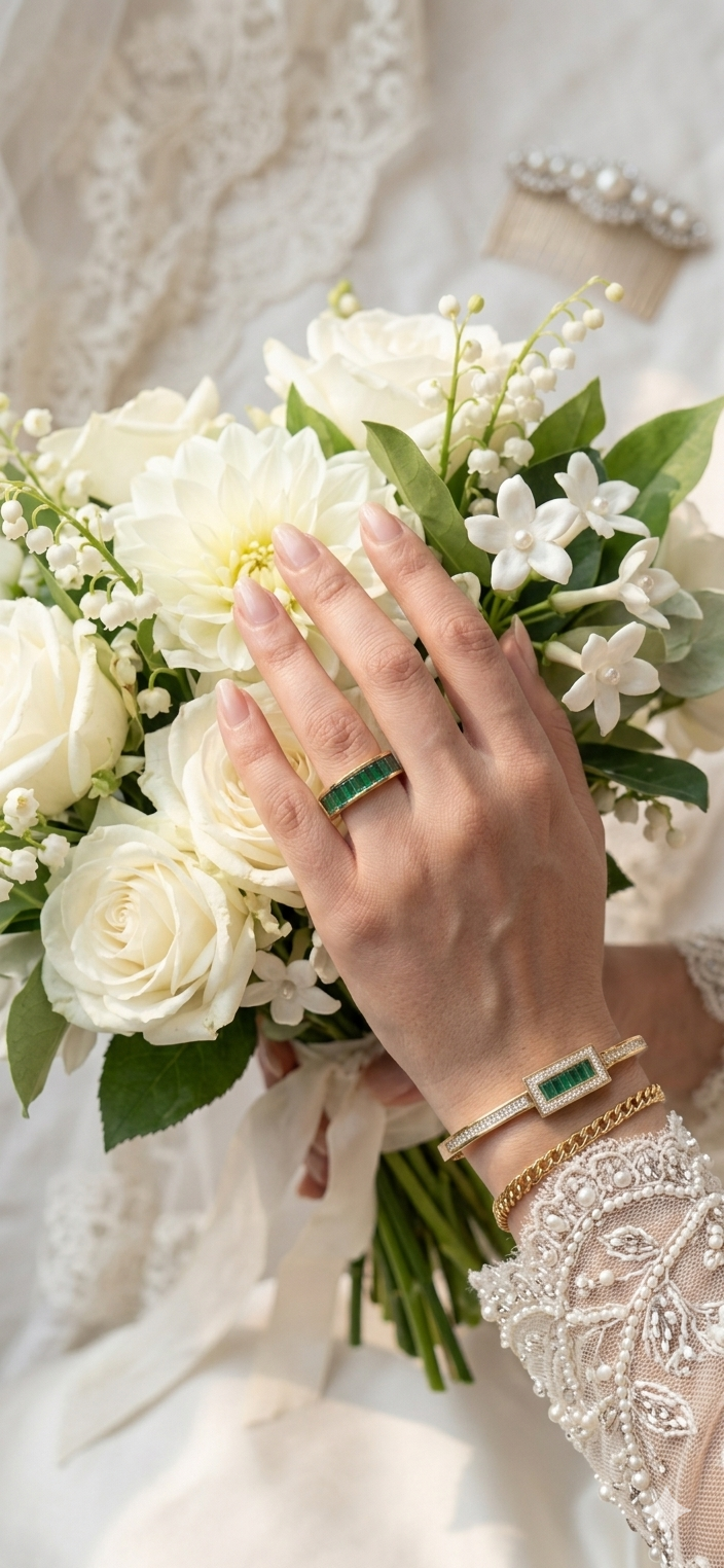 Regal Emerald and Stone-Accent Bangle and Ring Set