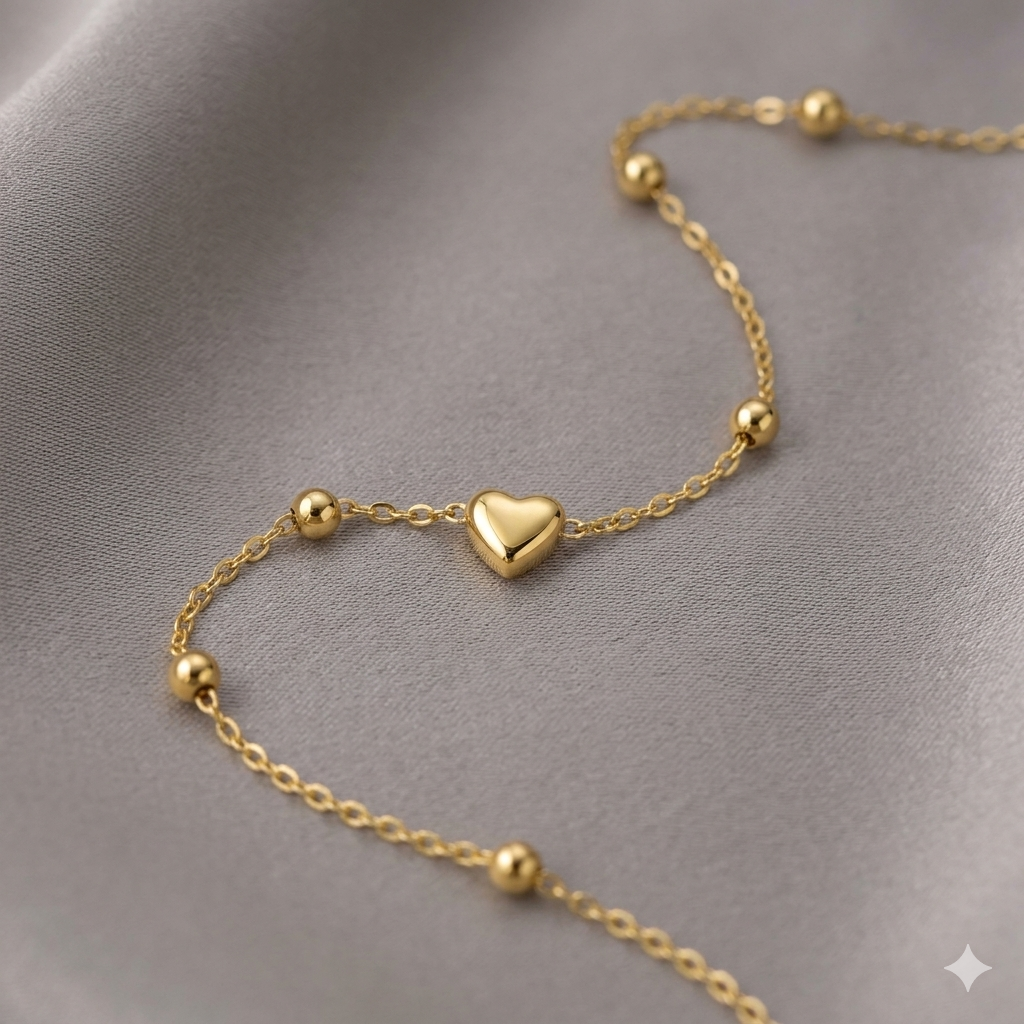 Golden Hearts & Beads Dainty Station Necklace