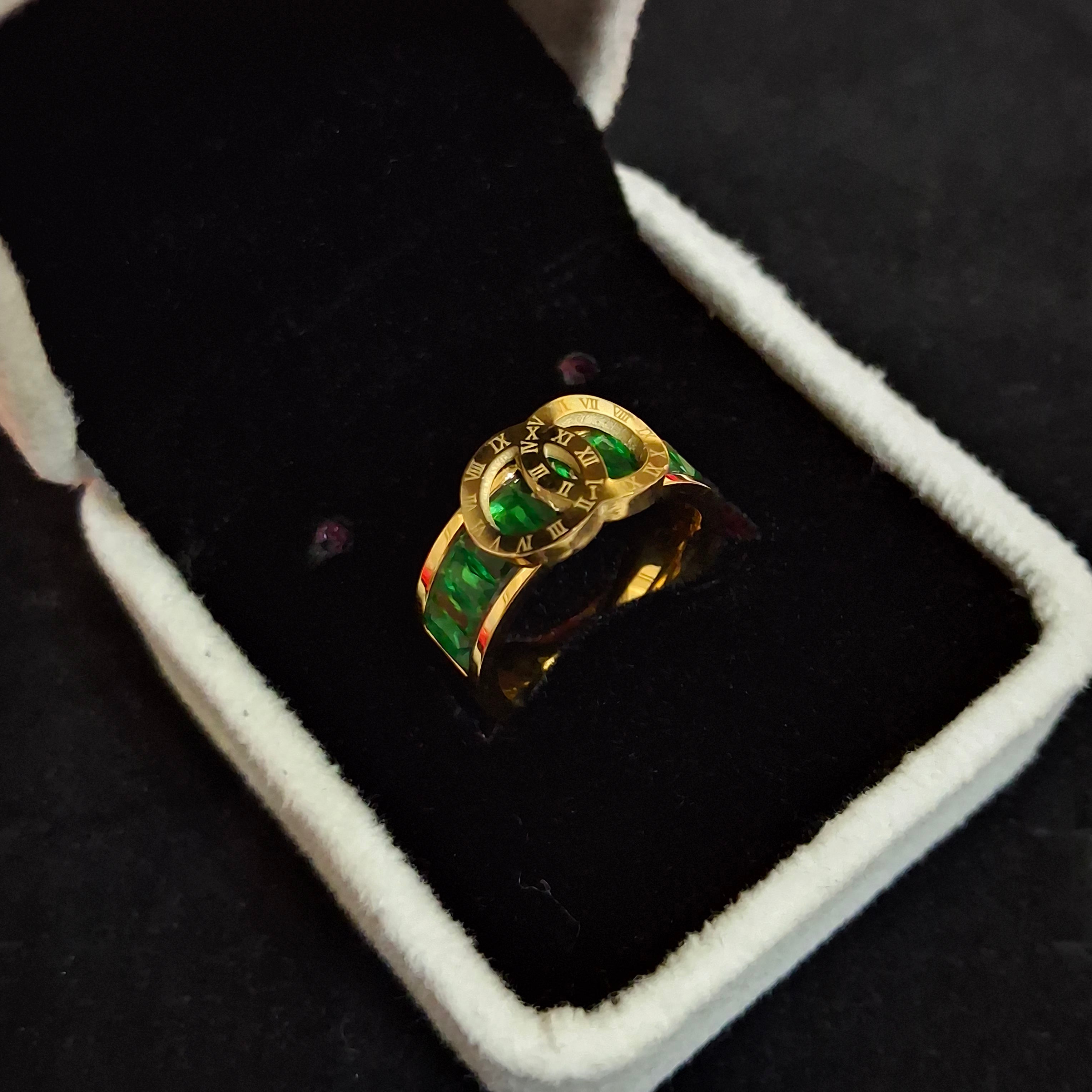 Interlocked Roman Numeral Baguette Ring