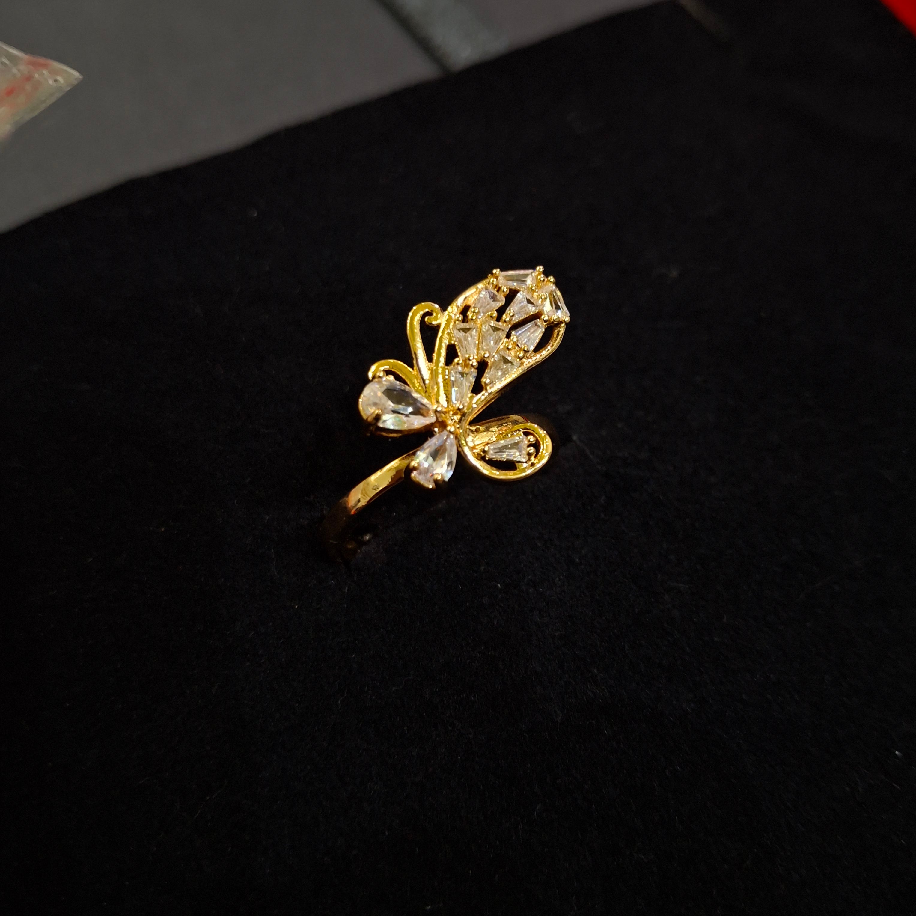 Crystal Monarch: Gold-Plated Butterfly Statement Ring by Aina Jewellers