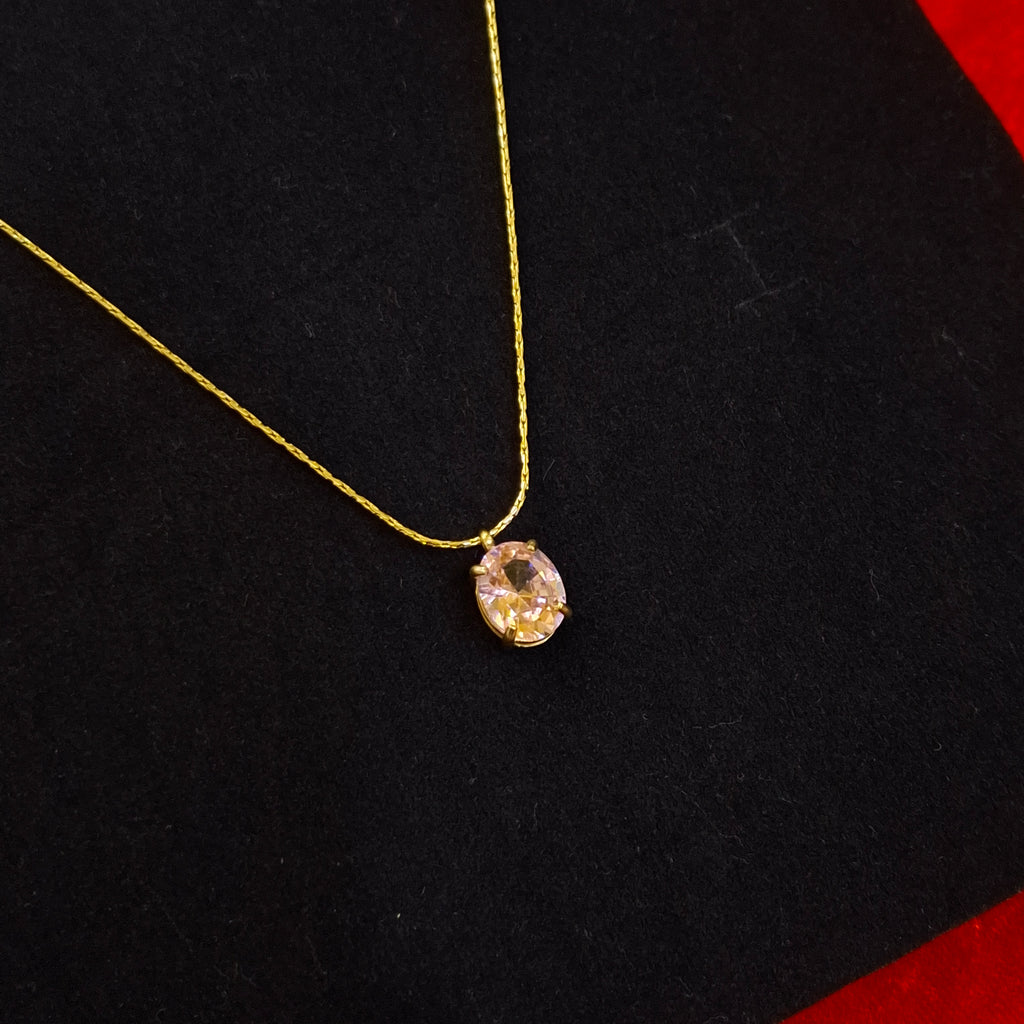 Champagne Solitaire Oval Crystal Necklace in Gold Finish