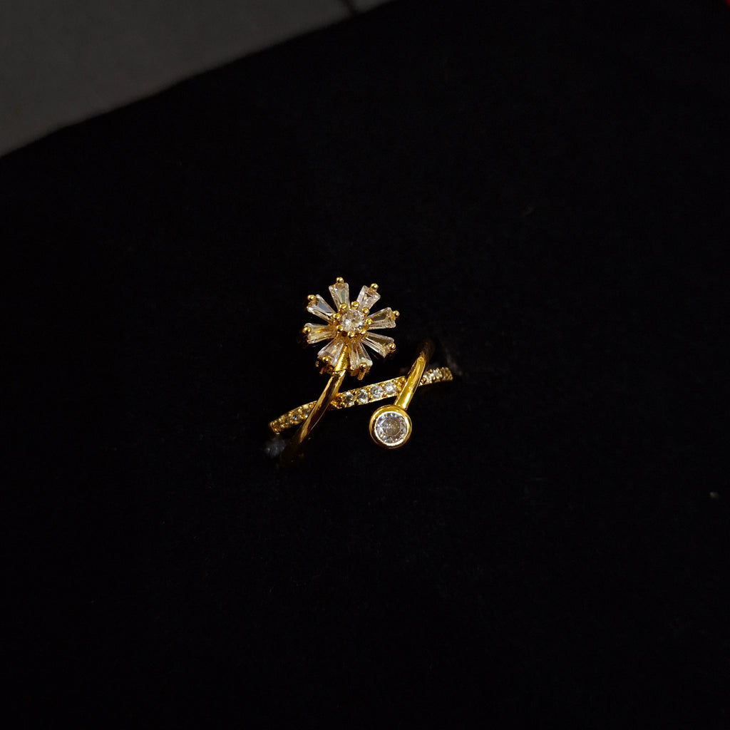 Dainty Floral Baguette & Crystal Bypass Ring