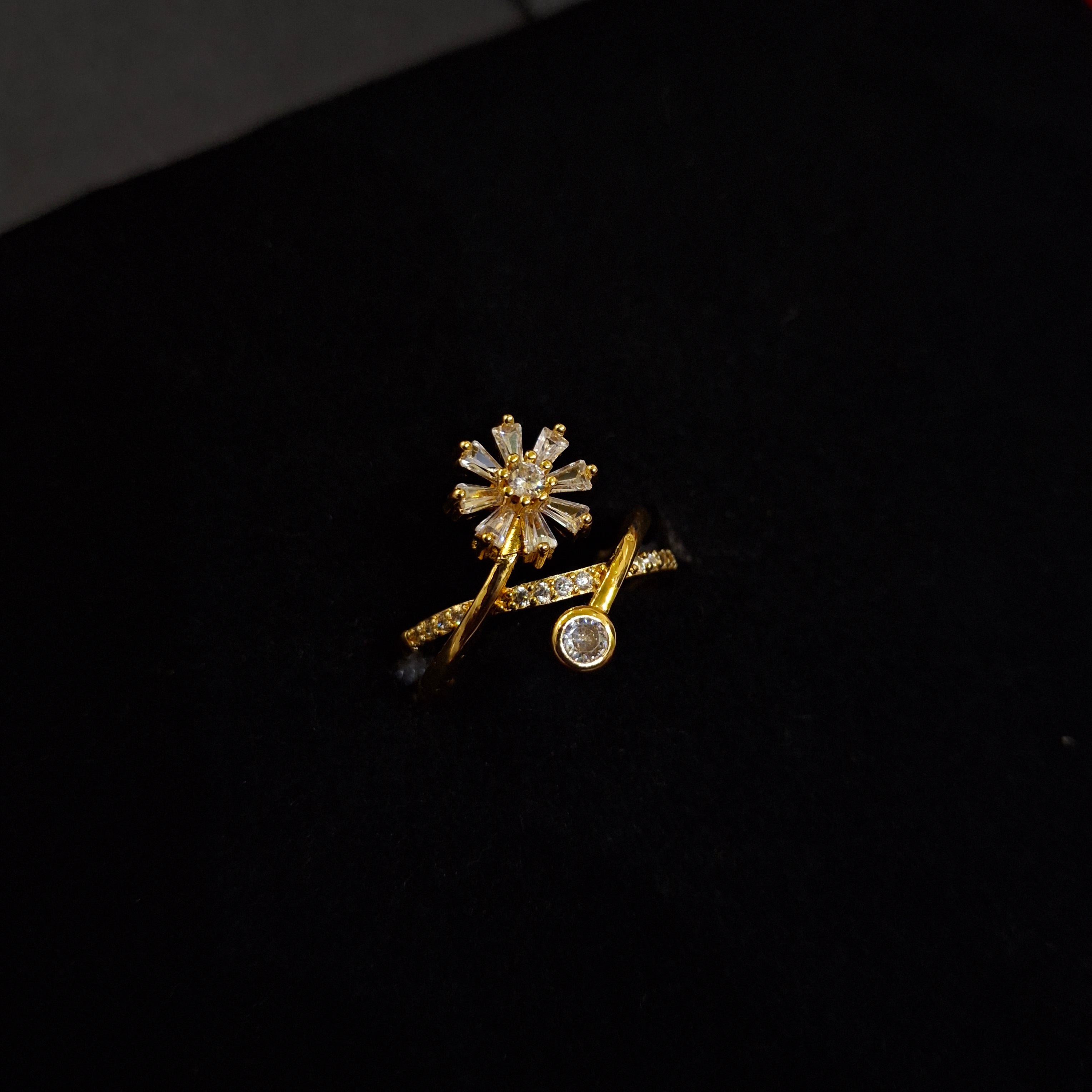 Dainty Floral Baguette & Crystal Bypass Ring