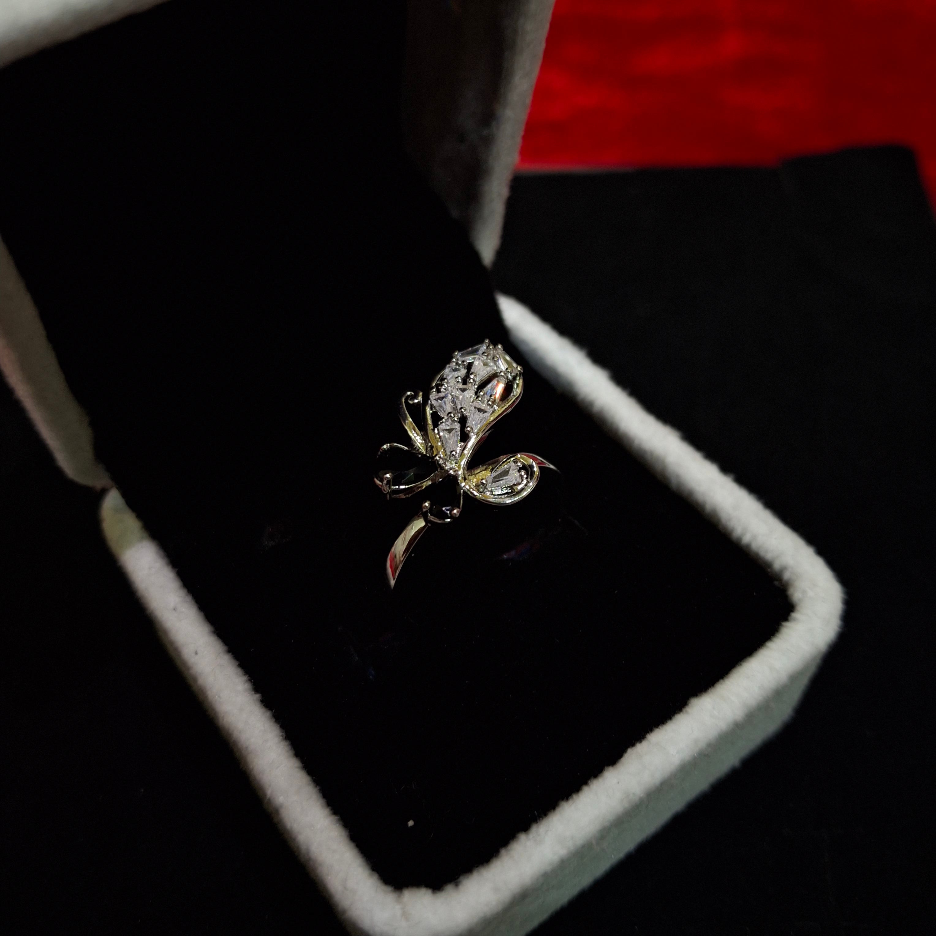 Crystal Monarch: Gold-Plated Butterfly Statement Ring by Aina Jewellers