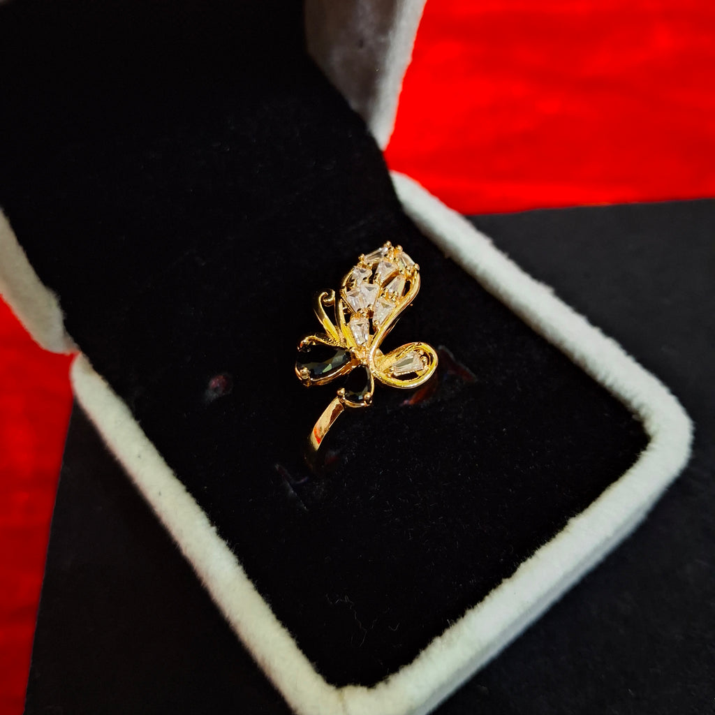 Crystal Monarch: Gold-Plated Butterfly Statement Ring by Aina Jewellers
