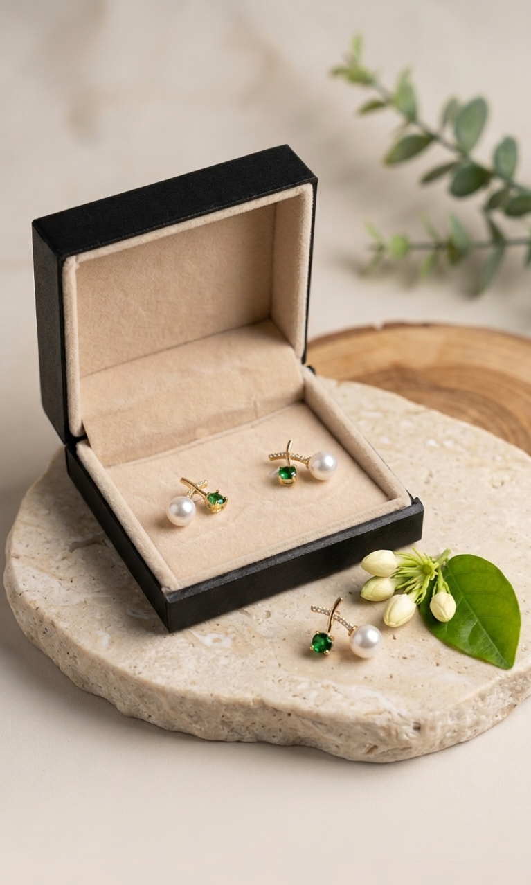 Emerald & Pearl Crossover "X" Drop Earrings