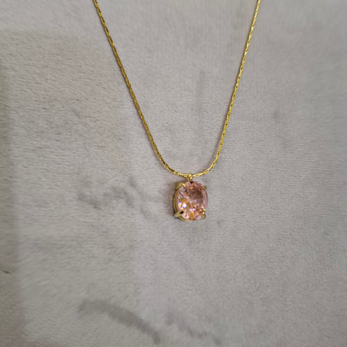 Champagne Solitaire Oval Crystal Necklace in Gold Finish