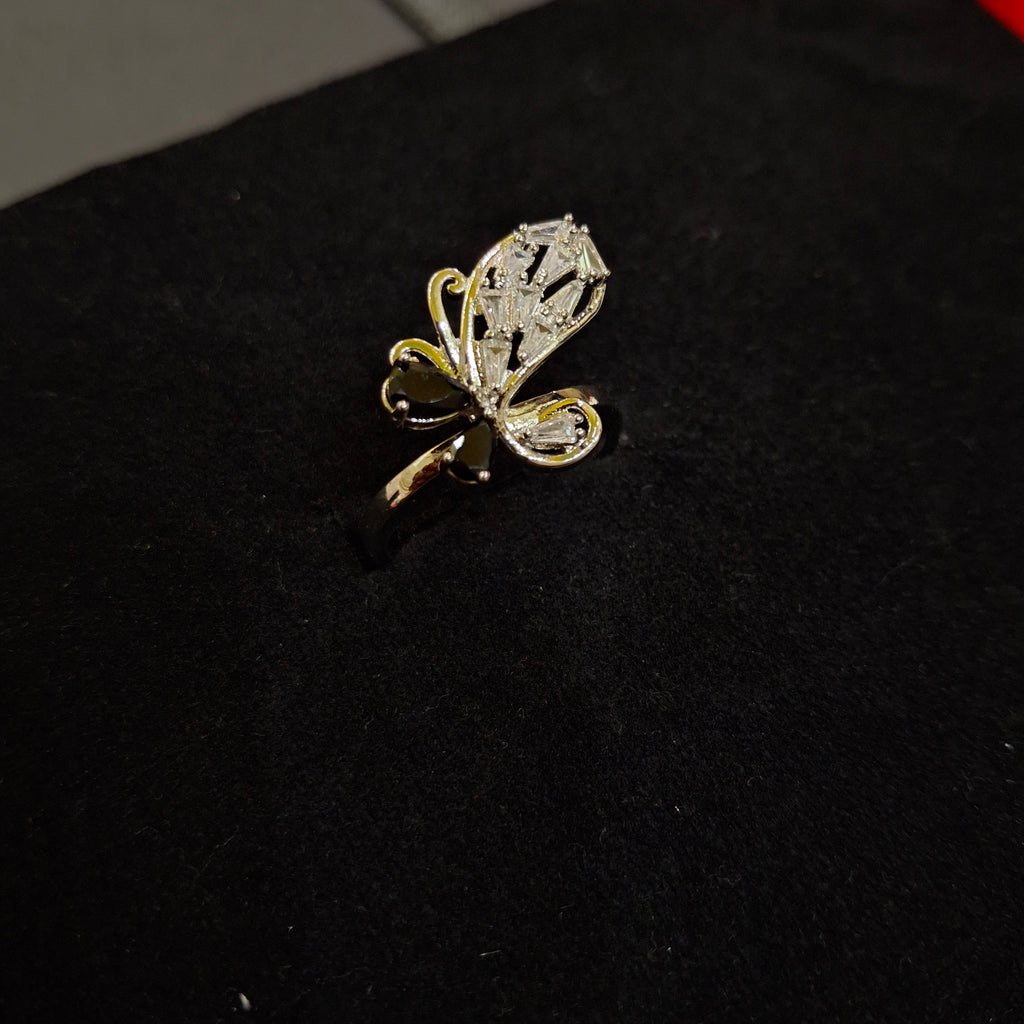 Crystal Monarch: Gold-Plated Butterfly Statement Ring by Aina Jewellers