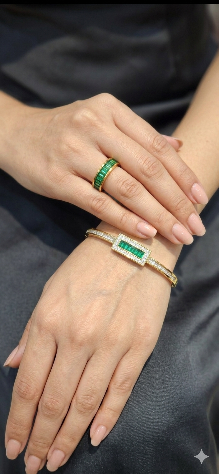 Regal Emerald and Stone-Accent Bangle and Ring Set