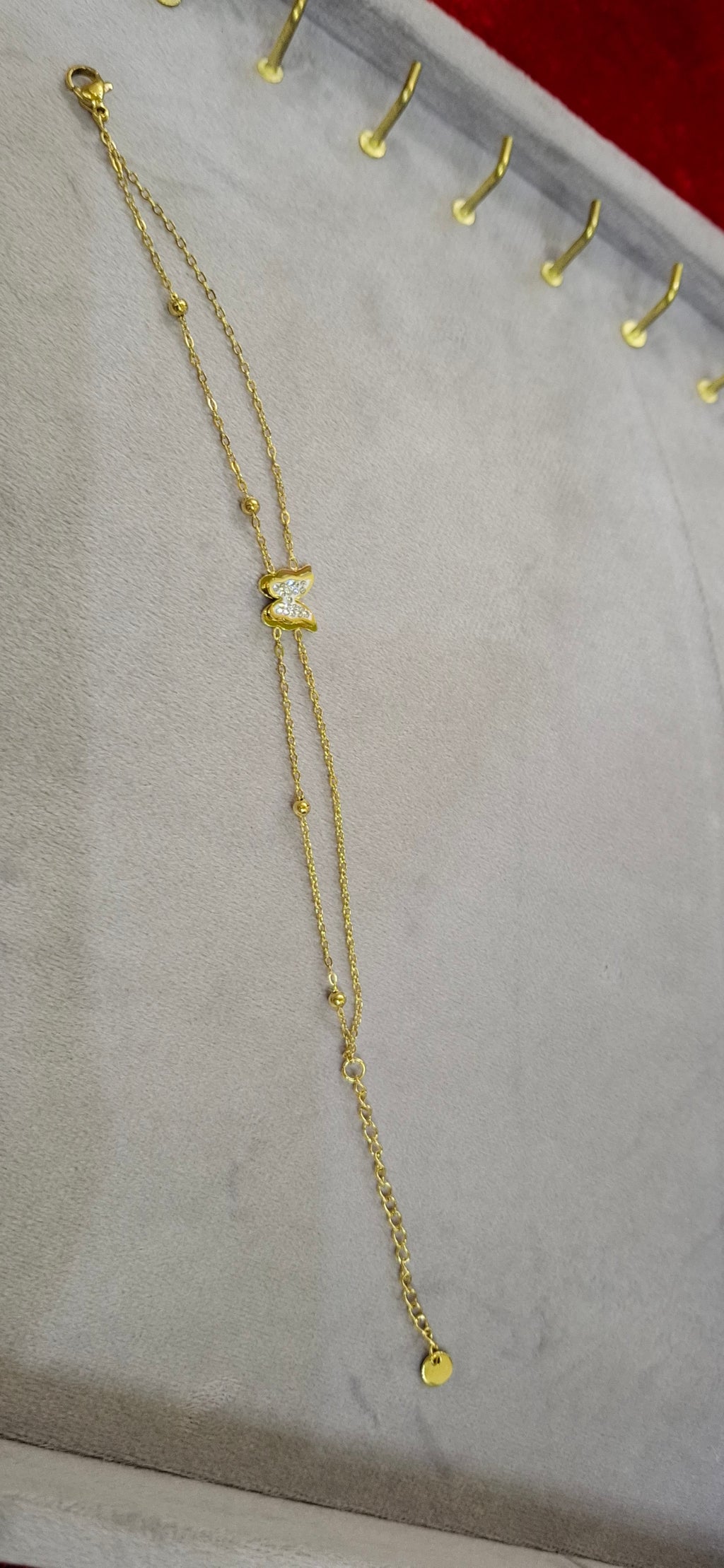 1k Gold Plated Diamond Butterfly Double-Chain Bracelet
