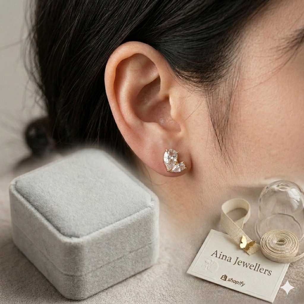 Glimmering Pear-Cut Butterfly tops & nose studs