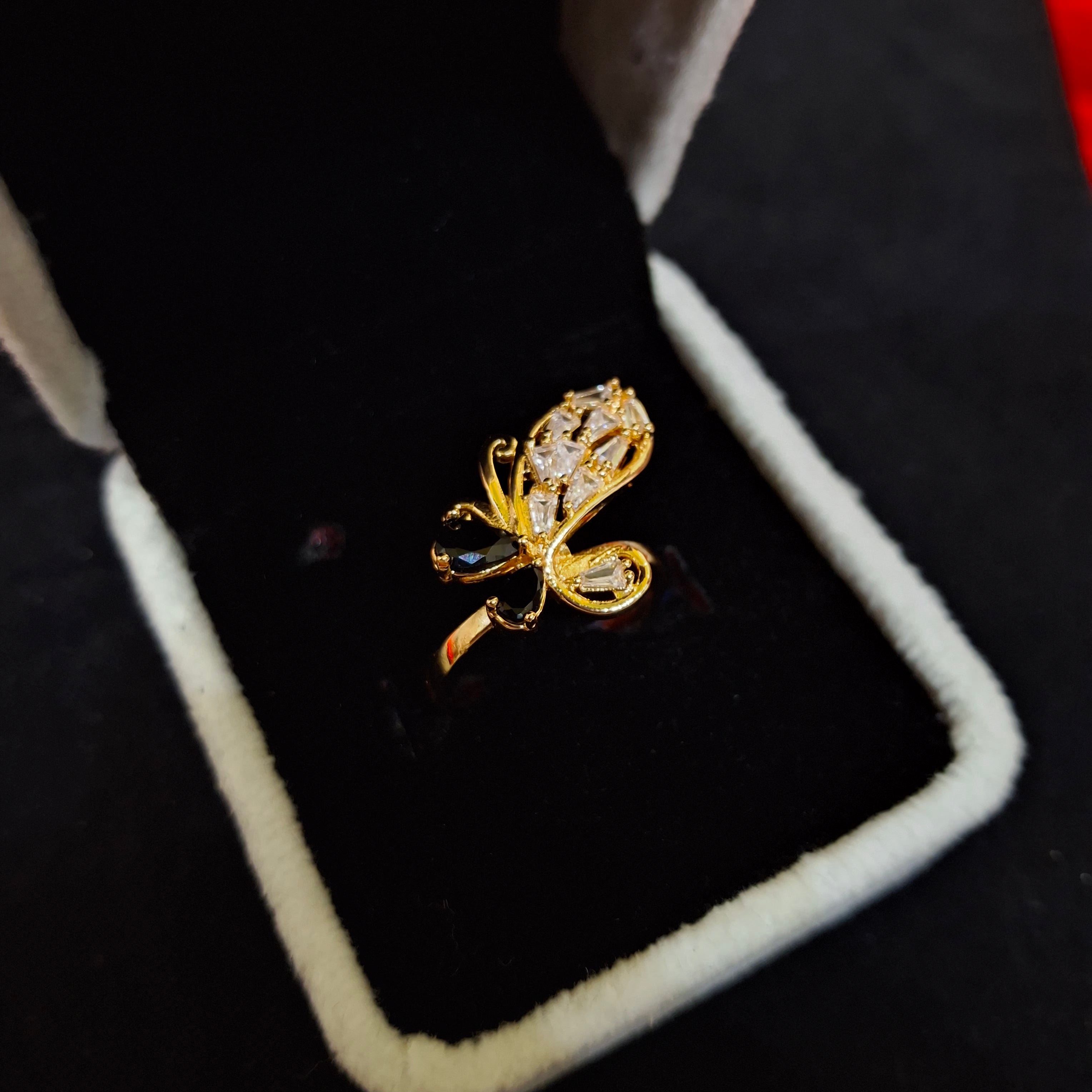 Crystal Monarch: Gold-Plated Butterfly Statement Ring by Aina Jewellers