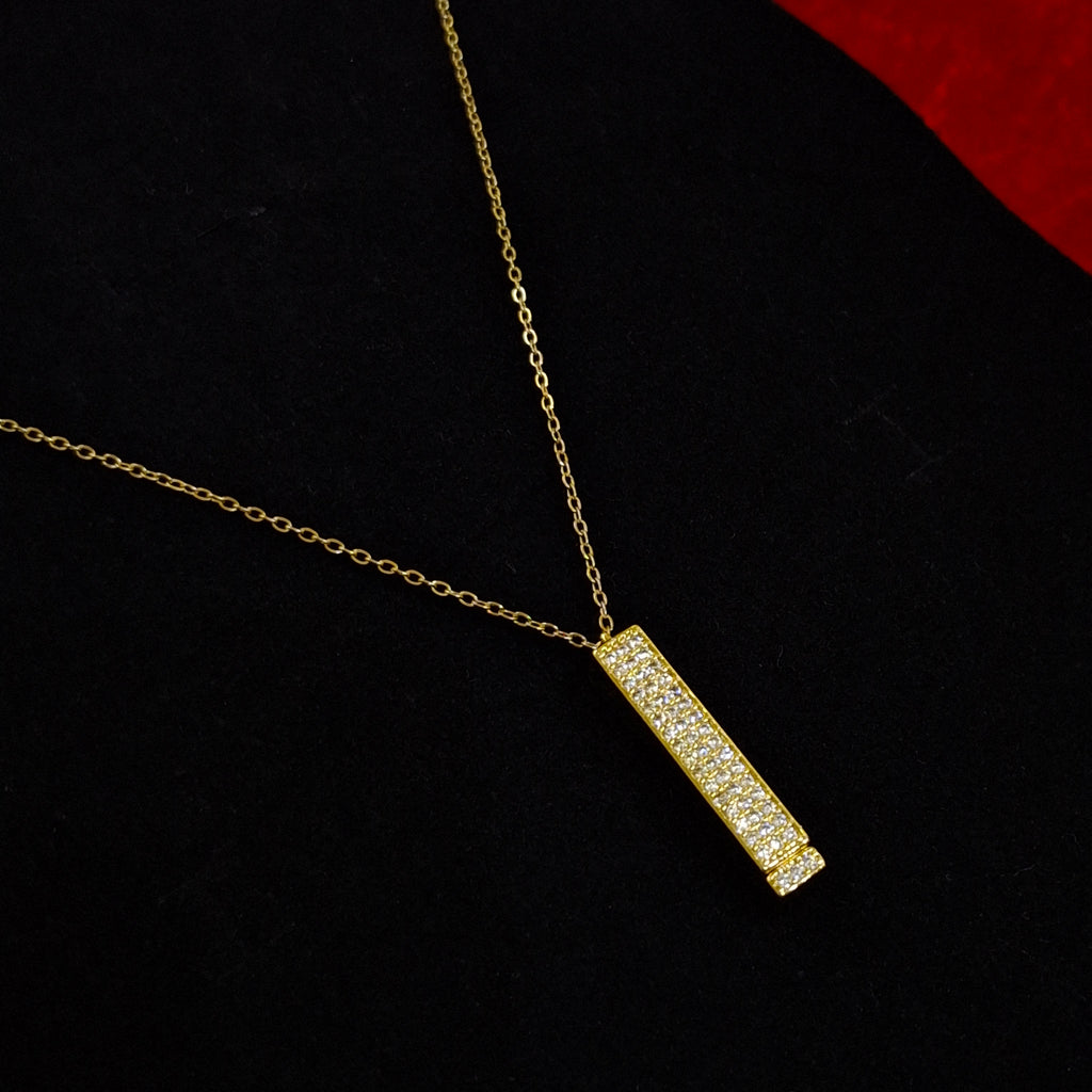 Elegant Pavé Crystal Bar Pendant Necklace