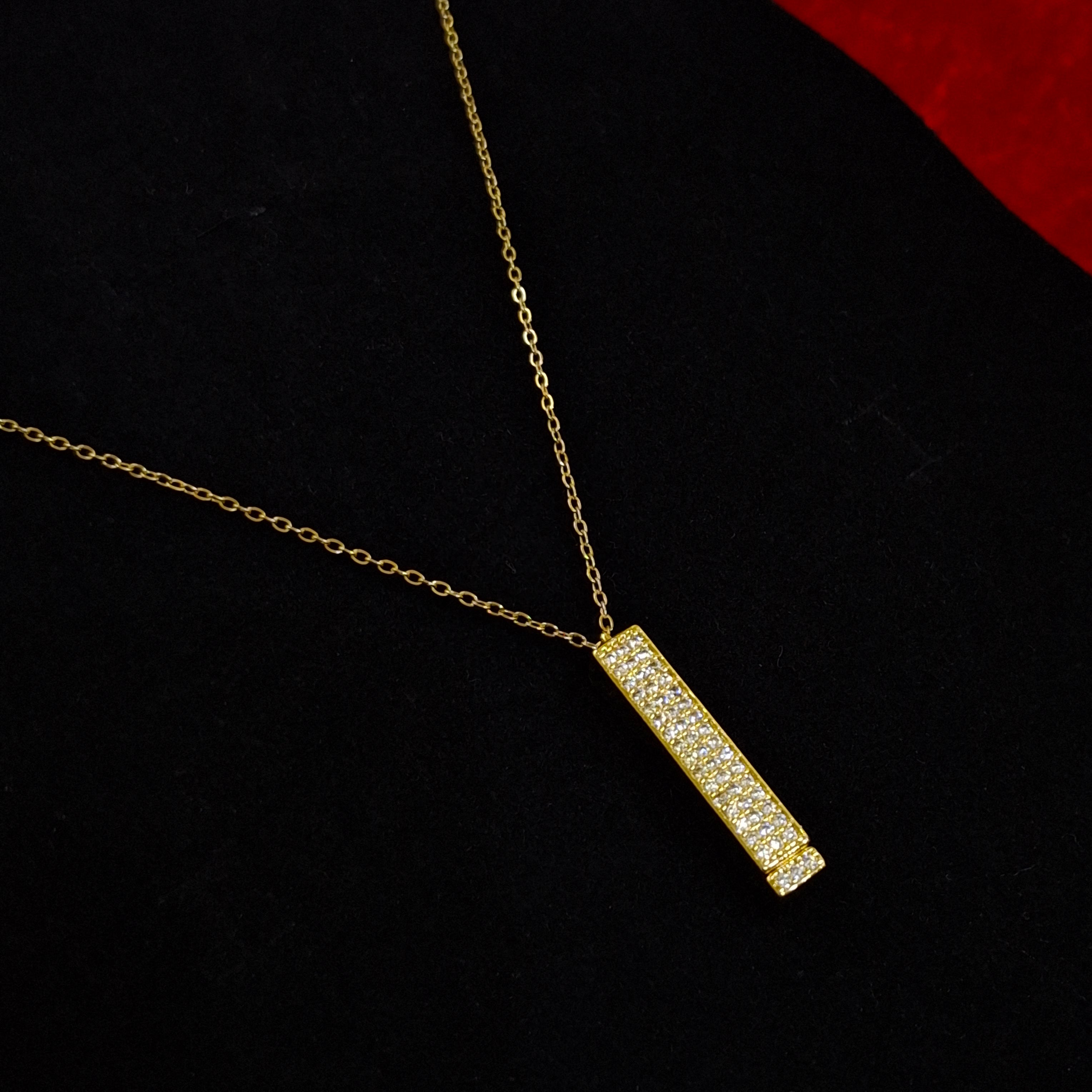 Elegant Pavé Crystal Bar Pendant Necklace