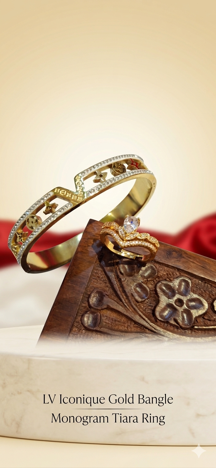 The Royal Duo: LV Iconique Gold Bangle & Monogram Tiara Ring