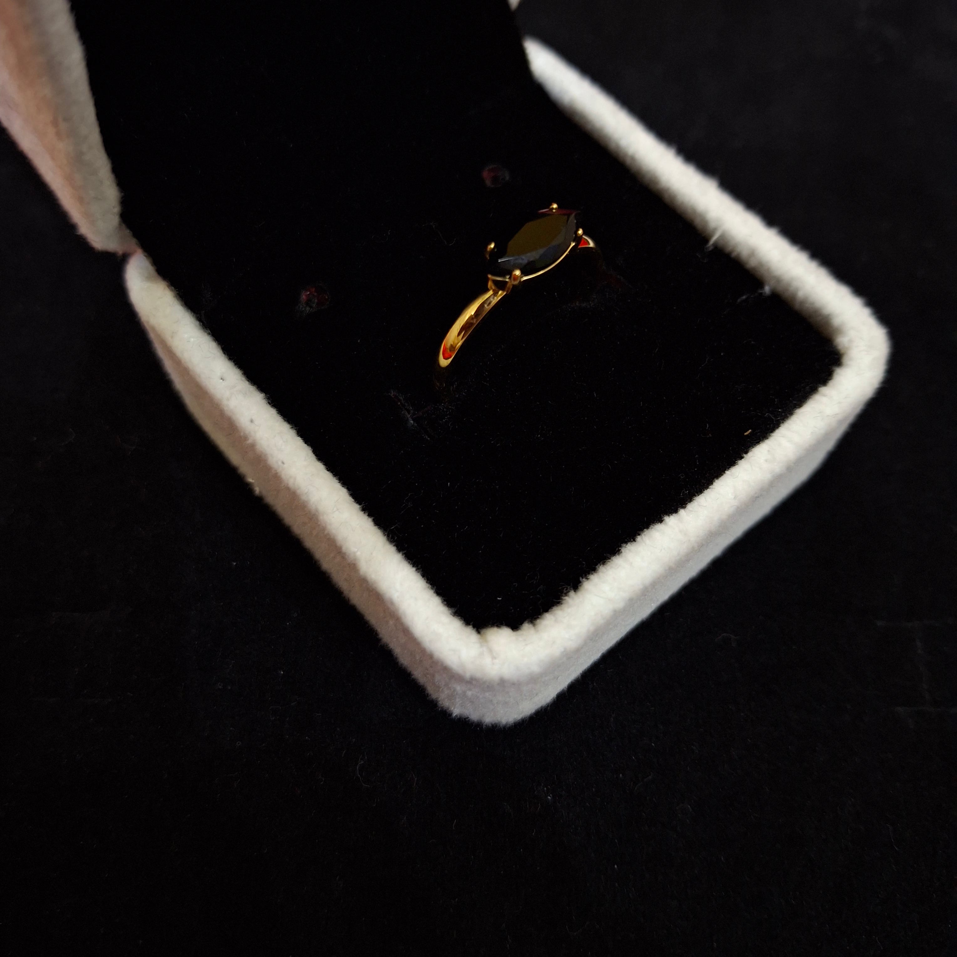Midnight Marquise Black Gemstone Ring in Gold Finish