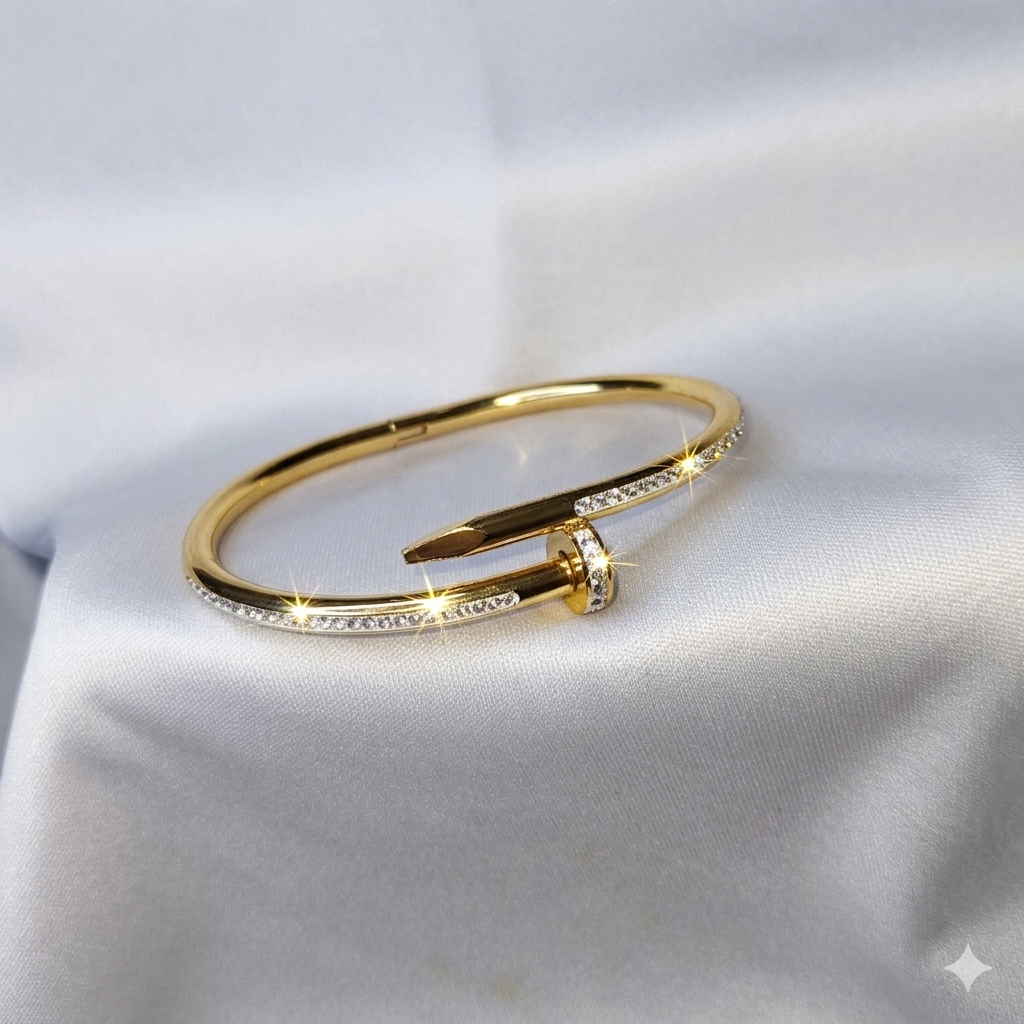 Iconic Sparkle: Pave-Encrusted Gold Nail Bangle