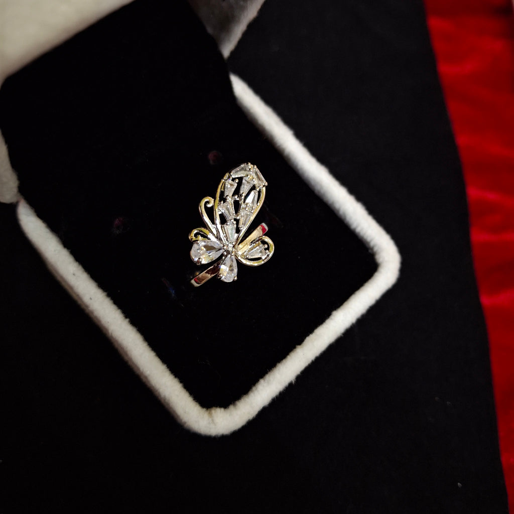 Crystal Monarch: Gold-Plated Butterfly Statement Ring by Aina Jewellers