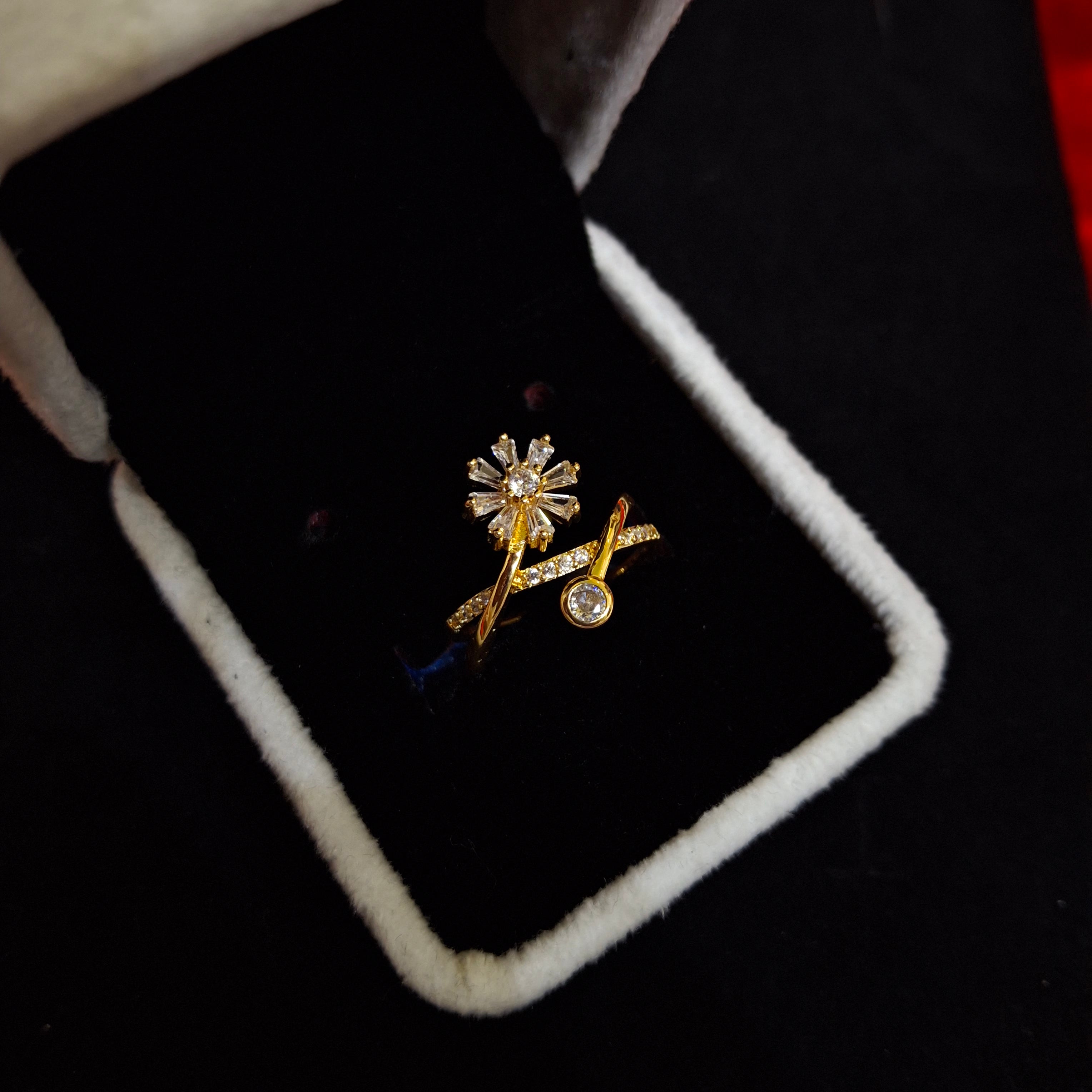 Dainty Floral Baguette & Crystal Bypass Ring