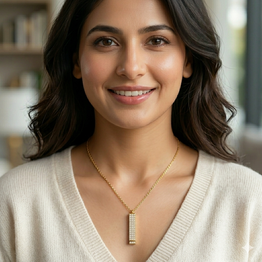 Elegant Pavé Crystal Bar Pendant Necklace