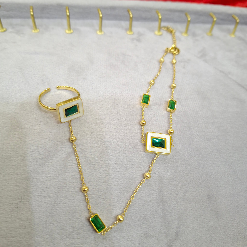 Emerald and Mother-of-Pearl Slave Bracelet and Ring Set