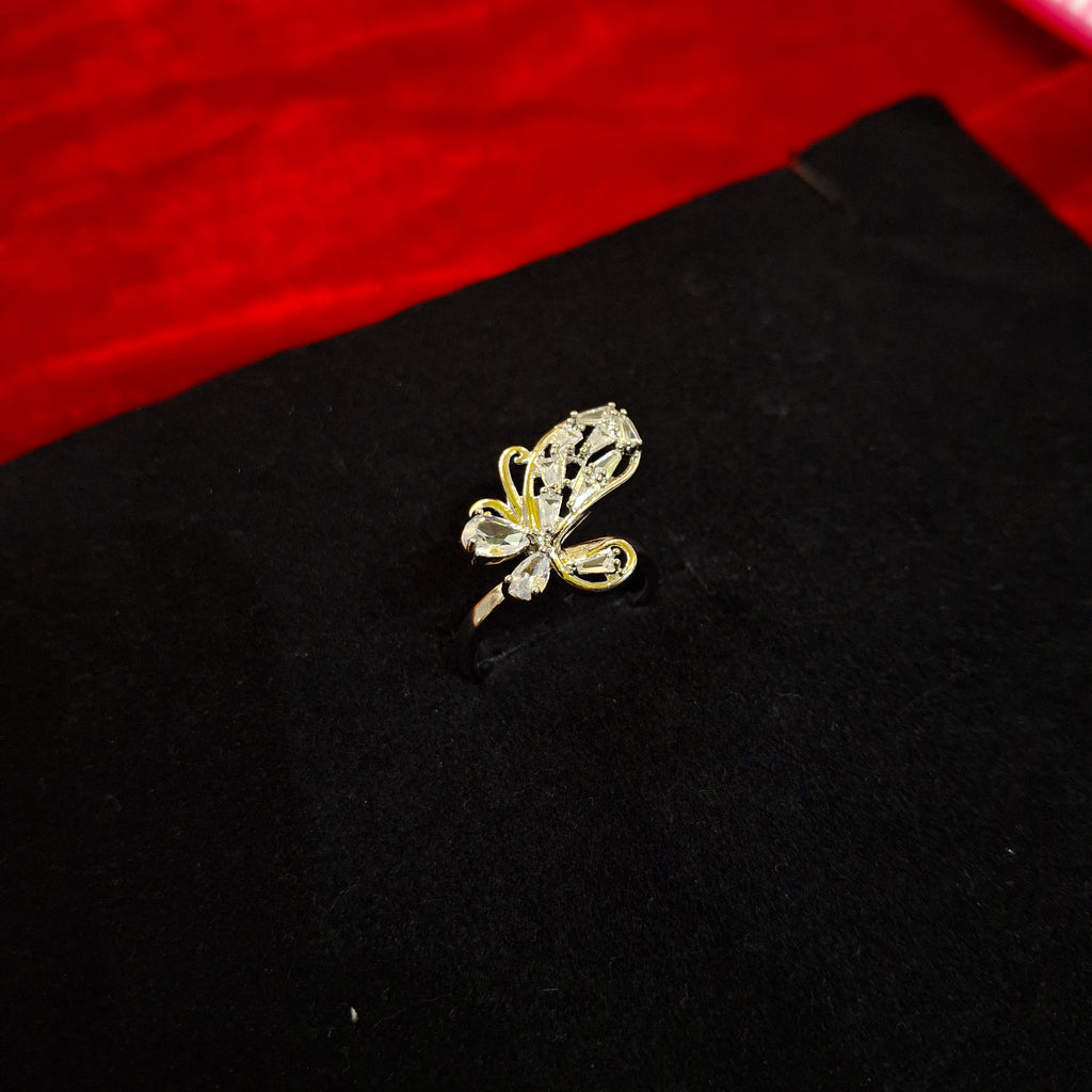 Crystal Monarch: Gold-Plated Butterfly Statement Ring by Aina Jewellers