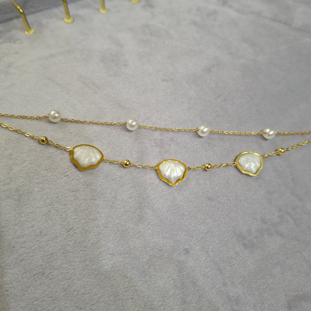 Oceanic Pearl & Seashell Layered Gold Bracelet