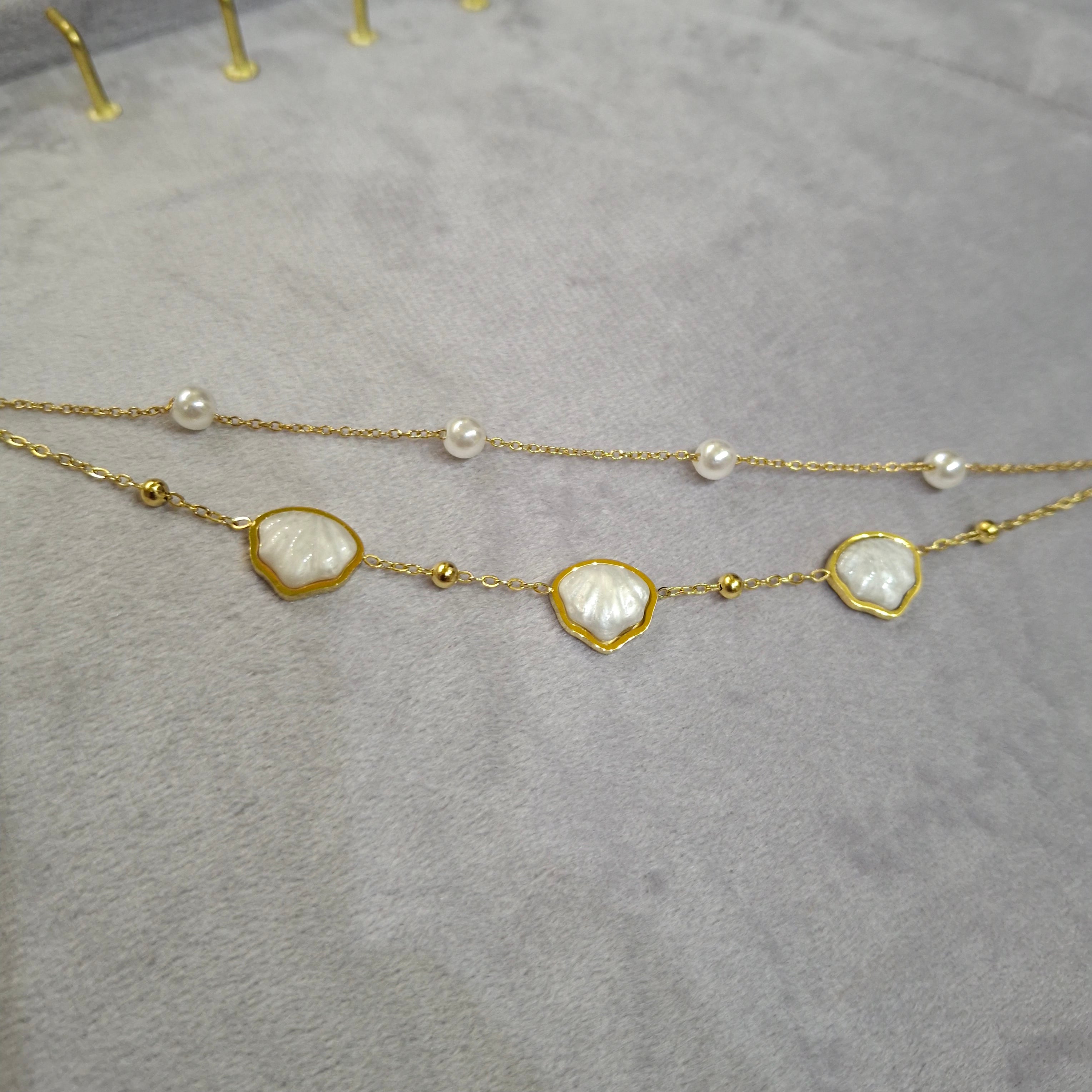 Oceanic Pearl & Seashell Layered Gold Bracelet