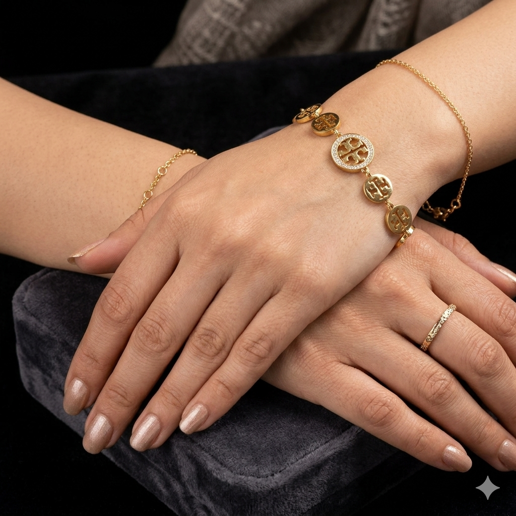 Luxe Pavé Medallion & Gold Charm Bracelet