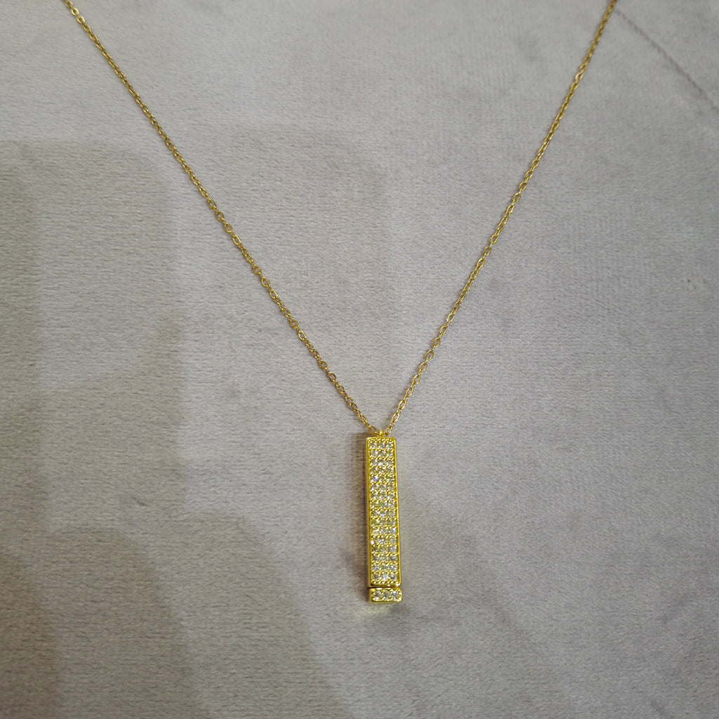 Elegant Pavé Crystal Bar Pendant Necklace
