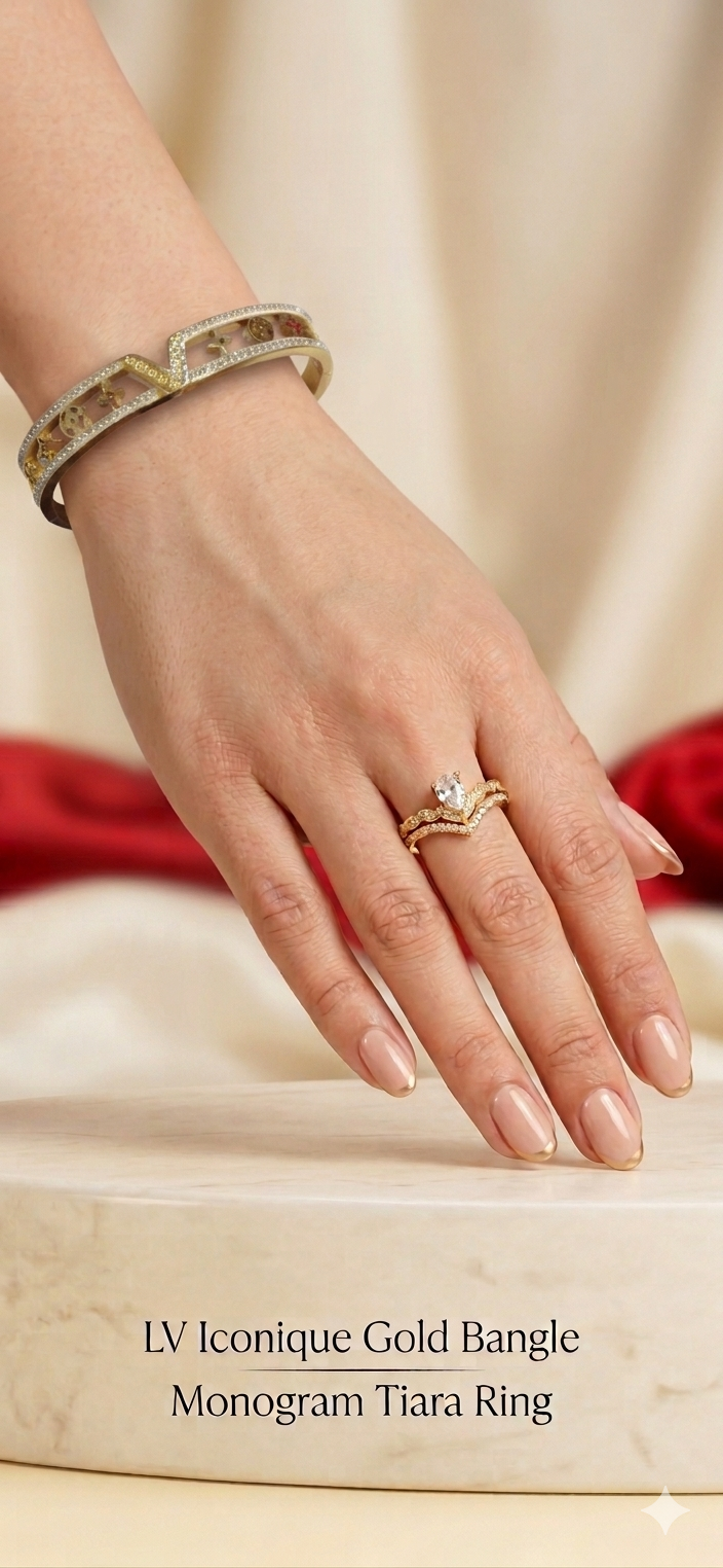 The Royal Duo: LV Iconique Gold Bangle & Monogram Tiara Ring
